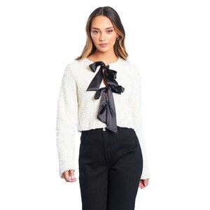 Be You Womens/Ladies Bow Sequin Relaxed Fit Long-Sleeved Blouse / Cream
